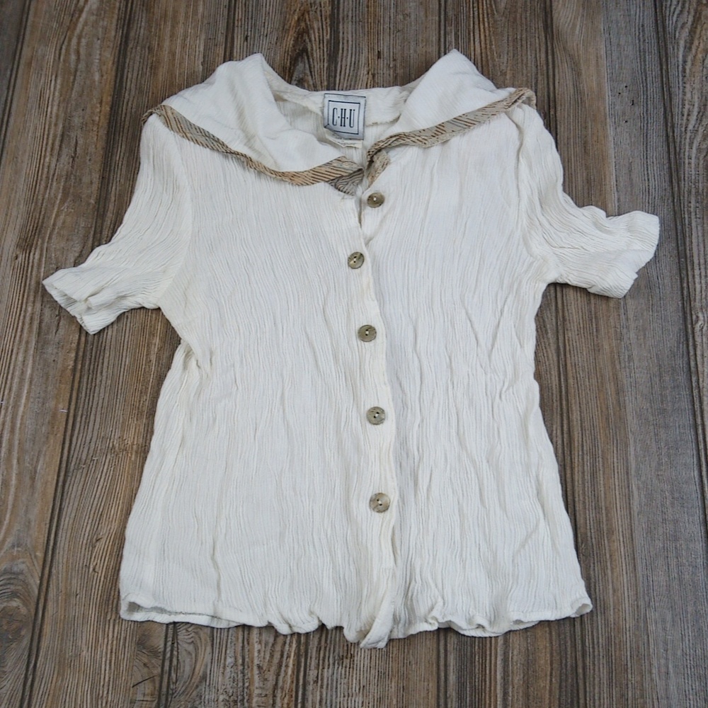 Women's Cream Blouse with Button Detail